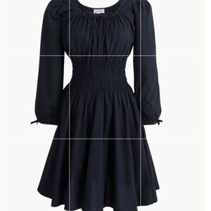 J. Crew Black Smocked-Waist Long Sleeve A-Line Dress